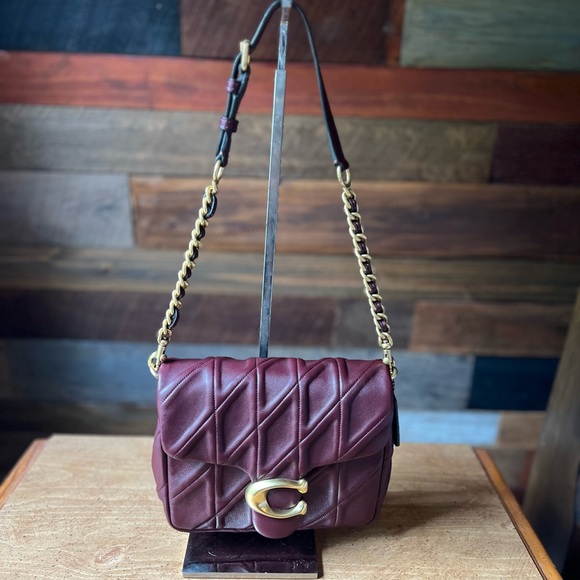 Coach Merlot Quilted Times Square Shoulder Bag with brass hardware. - Picture 1 of 4